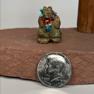 Handcrafted Bear Figurine with Beaded Necklace.